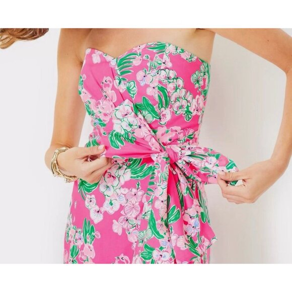 Lilly Pulitzer Multicolor Floral Stella Strapless Stress Bow Dress Sz 8 Preppy - Picture 5 of 16